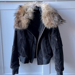 THEORY CORDUROY BOMBER WITH DETACHABLE FUR COLLAR SZ SMALL